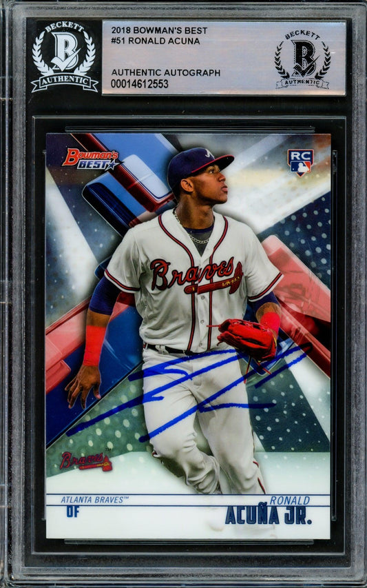 Ronald Acuna Jr. Autographed 2018 Bowman's Best Rookie Card #51 Atlanta Braves Beckett BAS #14612553