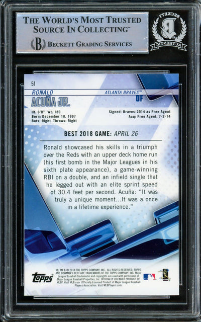 Ronald Acuna Jr. Autographed 2018 Bowman's Best Rookie Card #51 Atlanta Braves Beckett BAS #14612554
