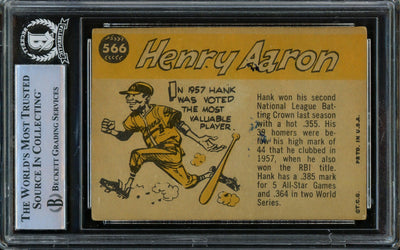 Hank Aaron Autographed 1960 Topps Card #566 Milwaukee Braves Beckett BAS #14682507