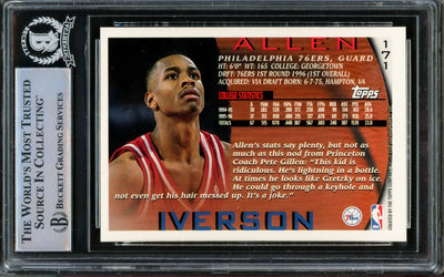 Allen Iverson Autographed 1996-97 Topps Starting Lineup Rookie Card #171 Philadelphia 76ers Beckett BAS #14863341