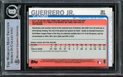 Vladimir Guerrero Jr. Autographed 2019 Topps Chrome Rookie Card #201 Toronto Blue Jays Beckett BAS #14863478