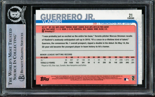 Vladimir Guerrero Jr. Autographed 2019 Topps Chrome Update Rookie Card #21 Toronto Blue Jays Beckett BAS #14863523