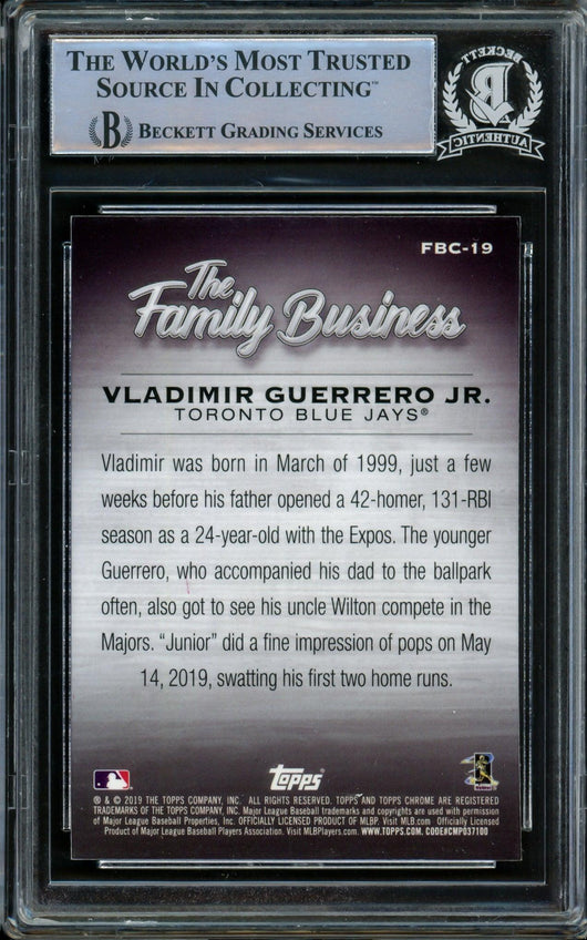 Vladimir Guerrero Jr. Autographed 2019 Topps Chrome Family Business Rookie Card #FBC-19 Toronto Blue Jays Beckett BAS #14866203