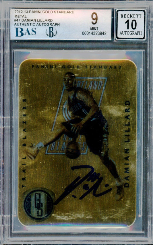 Damian Lillard Autographed 2012-13 Panini Gold Standard Metal Rookie Card #47 Portland Trail Blazers BGS 9 Auto Grade Gem Mint 10 Beckett BAS #14323942