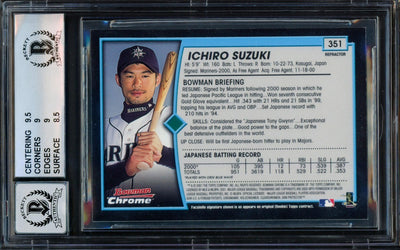 Ichiro Suzuki Autographed 2001 Bowman Chrome Rookie Card #351A Seattle Mariners BGS 9 Auto Grade Gem Mint 10 "01 ROY/MVP" Beckett BAS #14984826
