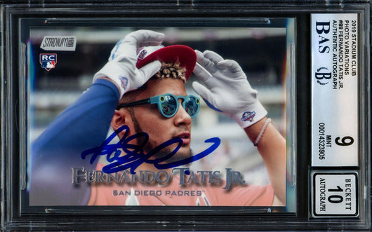 Fernando Tatis Jr. Autographed 2019 Topps Stadium Club Sunglass Variation Rookie Card #88 San Diego Padres BGS 9 Auto Grade Gem Mint 10 Beckett BAS #14323905