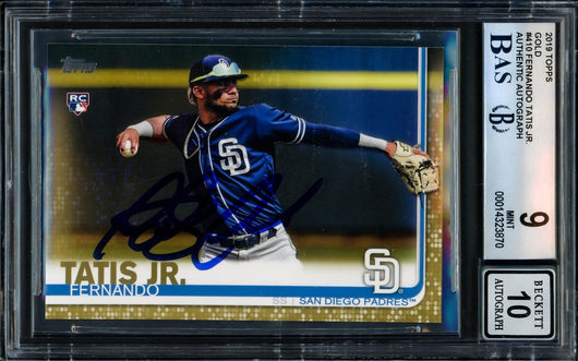 Fernando Tatis Jr. Autographed 2019 Topps Gold Rookie Card #410 San Diego Padres BGS 9 Auto Grade Gem Mint 10 Beckett BAS #14323870