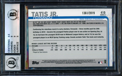 Fernando Tatis Jr. Autographed 2019 Topps Gold Rookie Card #410 San Diego Padres BGS 9 Auto Grade Gem Mint 10 Beckett BAS #14323870