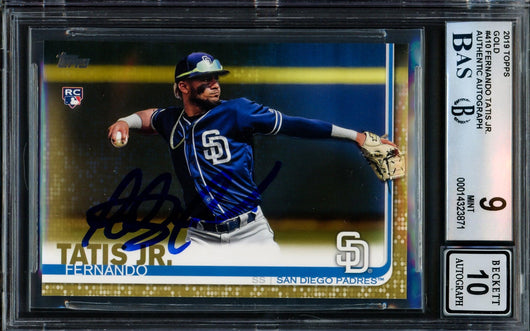 Fernando Tatis Jr. Autographed 2019 Topps Gold Rookie Card #410 San Diego Padres BGS 9 Auto Grade Gem Mint 10 Beckett BAS #14323871