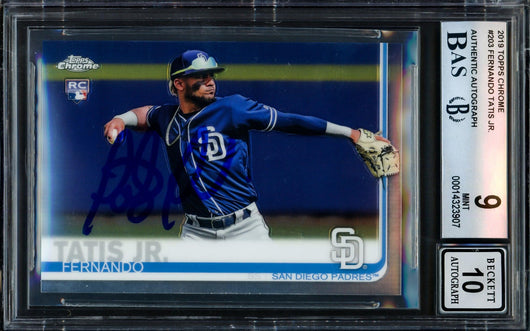 Fernando Tatis Jr. Autographed 2019 Topps Chrome Rookie Card #203 San Diego Padres BGS 9 Auto Grade Gem Mint 10 Beckett BAS #14323907