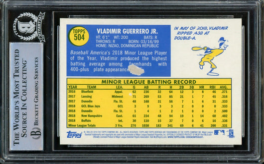 Vladimir Guerrero Jr. Autographed 2019 Topps Heritage Rookie Card #504 Toronto Blue Jays (Minor Back Damage) Beckett BAS #14866188