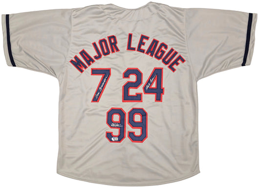 Major League Charlie Sheen, Corbin Bernsen & Tom Berenger Autographed Gray Jersey Beckett BAS Witness