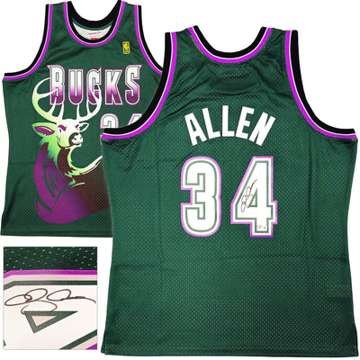 Milwaukee Bucks Ray Allen Autographed Green Authentic Mitchell & Ness 1996-97 Ray Allen HWC Swingman Jersey Size XL Beckett BAS Witness