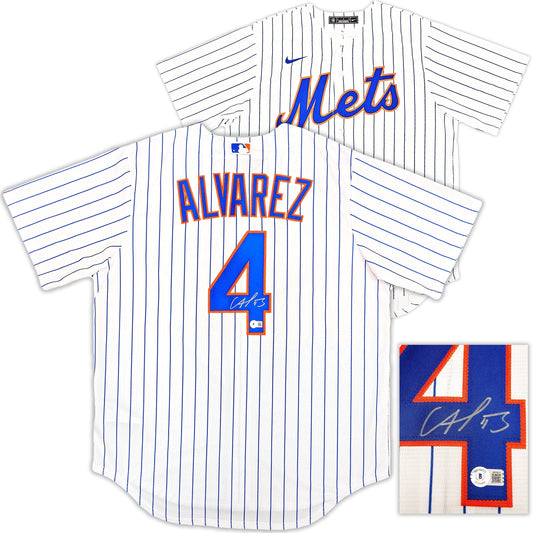 New York Mets Francisco Alvarez Autographed White Nike Jersey Size L Beckett BAS Witness