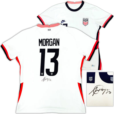 Team USA Alex Morgan Autographed White Nike Red & Blue Stripes Jersey Womens Size L Beckett BAS Witness