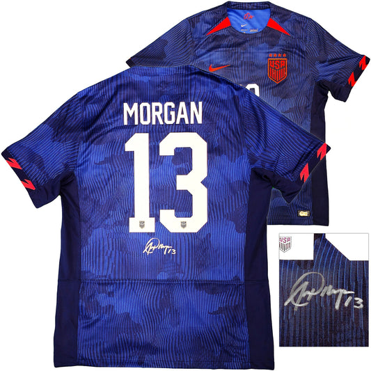 Team USA Alex Morgan Autographed Blue Nike Jersey Mens Size L Beckett BAS Witness