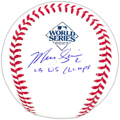 Marcus Semien Autographed Official 2023 World Series Logo MLB Baseball Texas Rangers "23 WS Champs" Beckett BAS Witness