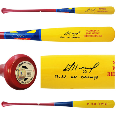 Jose Altuve Autographed Yellow Sam Player Model Bat Houston Astros "17, 22 WS Champs" Beckett BAS Witness Stock #210116