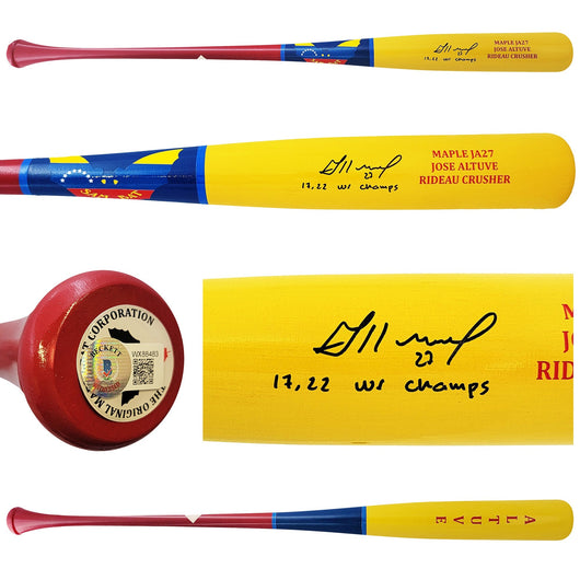 Jose Altuve Autographed Yellow Sam Player Model Bat Houston Astros "17, 22 WS Champs" Beckett BAS Witness Stock #210116
