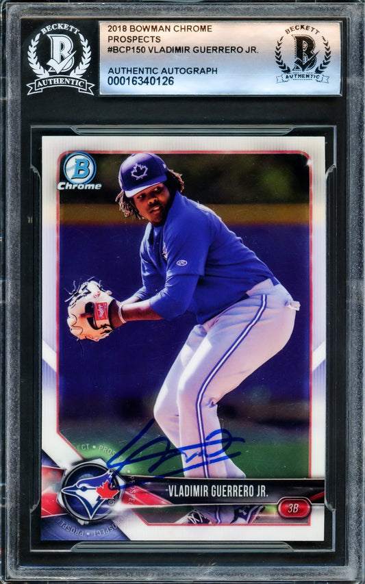 Vladimir Guerrero Jr. Autographed 2018 Bowman Chrome Rookie Card #BCP150 Toronto Blue Jays Beckett BAS
