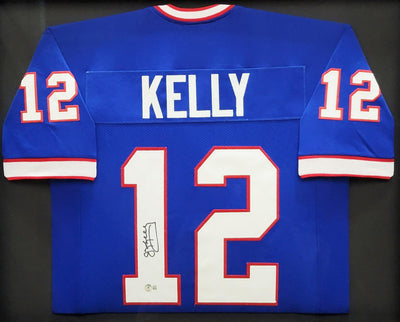 Buffalo Bills Jim Kelly Autographed Framed Blue Jersey Beckett BAS QR Stock #209465