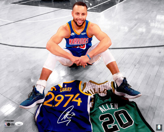 Stephen Curry Autographed 16x20 Photo Golden State Warriors All Time 3 Point Leader JSA