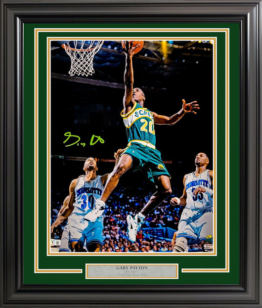 Gary Payton Autographed Framed 16x20 Photo Seattle Supersonics Beckett BAS Witness Stock #209398