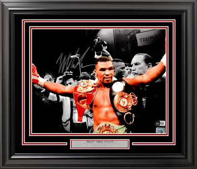 Mike Tyson Autographed Framed 11x14 Photo Belts Beckett BAS Stock #209403