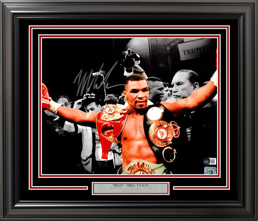 Mike Tyson Autographed Framed 11x14 Photo Belts Beckett BAS Stock #209403