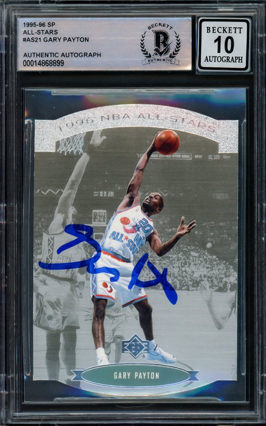 Gary Payton Autographed 1995-96 SP All Stars Card #AS21 Seattle Supersonics Auto Grade Gem Mint 10 Beckett BAS #14868899