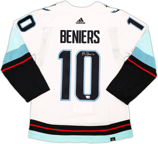 Seattle Kraken Matty Beniers Autographed White Adidas Authentic Jersey Size 46 Fanatics Holo