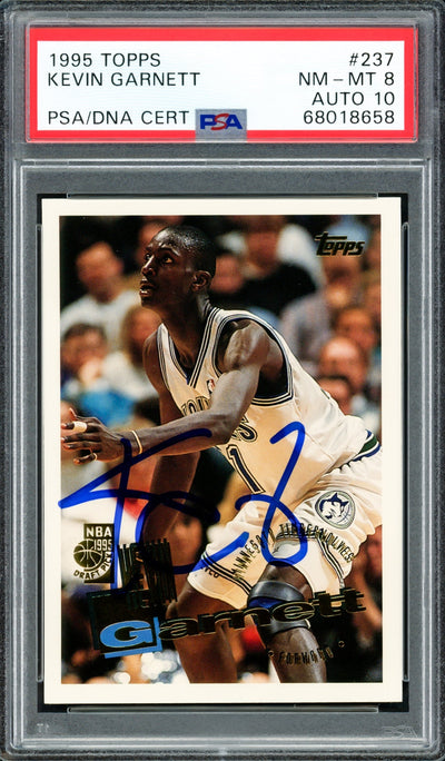 Kevin Garnett Autographed 1995 Topps Rookie Card #237 Minnesota Timberwolves PSA 8 Auto Grade Gem Mint 10 PSA/DNA Stock #211162