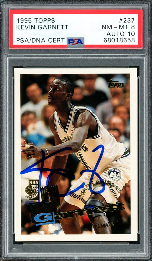 Kevin Garnett Autographed 1995 Topps Rookie Card #237 Minnesota Timberwolves PSA 8 Auto Grade Gem Mint 10 PSA/DNA Stock #211162