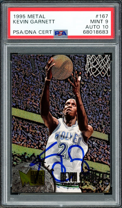 Kevin Garnett Autographed 1995 Fleer Metal Rookie Card #167 Minnesota Timberwolves PSA 9 Auto Grade Gem Mint 10 PSA/DNA Stock #211166