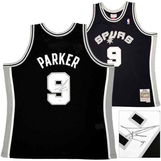 San Antonio Spurs Tony Parker Autographed Black Authentic Mitchell & Ness 2001-02 HWC Swingman Rookie Year Jersey Size XXL Beckett BAS Witness