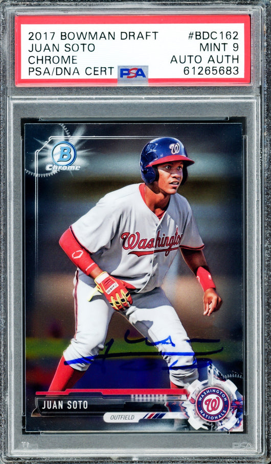 Juan Soto Autographed 2017 Bowman Draft Chrome Rookie Card #BDC162 Washington Nationals PSA 9 PSA/DNA Stock #211326