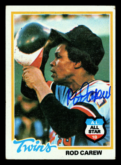 Rod Carew Autographed 1978 Topps Card #580 Minnesota Twins Stock #211291