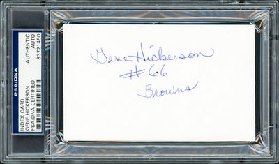 Gene Hickerson Autographed 3x5 Index Card Cleveland Browns Blue Sharpie PSA/DNA Stock #211343