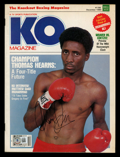 Thomas "The Hitman" Hearns Autographed KO Magazine Beckett BAS QR #BK08768