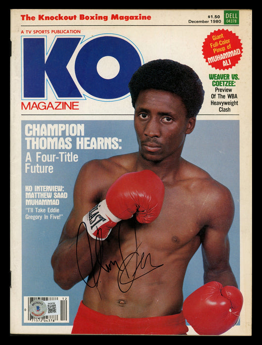 Thomas "The Hitman" Hearns Autographed KO Magazine Beckett BAS QR #BK08768