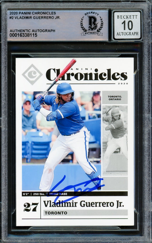 Vladimir Guerrero Jr. Autographed 2020 Panini Chronicles Card #2 Toronto Blue Jays Auto Grade Gem Mint 10 Beckett BAS #16338115