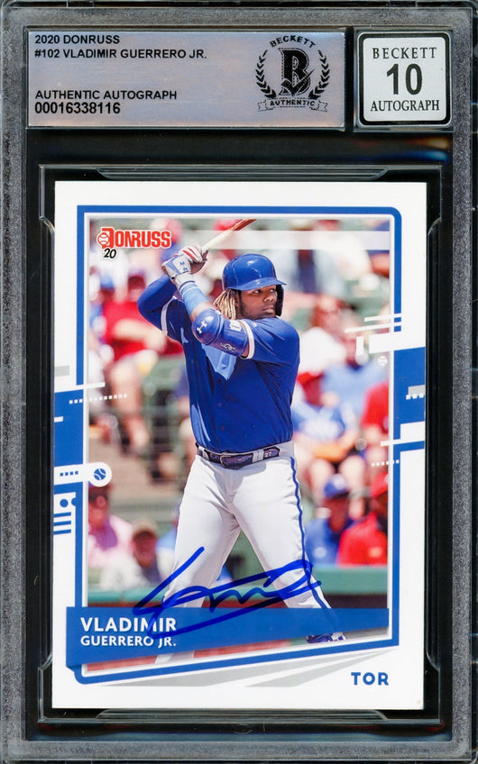 Vladimir Guerrero Jr. Autographed 2020 Donruss Card #102 Toronto Blue Jays Auto Grade Gem Mint 10 Beckett BAS #16338116
