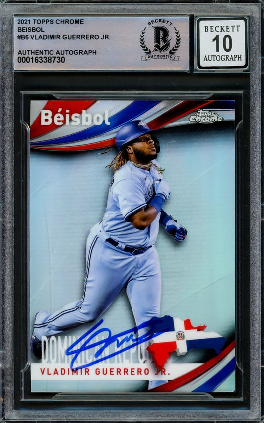 Vladimir Guerrero Jr. Autographed 2021 Topps Chrome Beisbol Card #B-6 Toronto Blue Jays Auto Grade Gem Mint 10 Beckett BAS #16338730