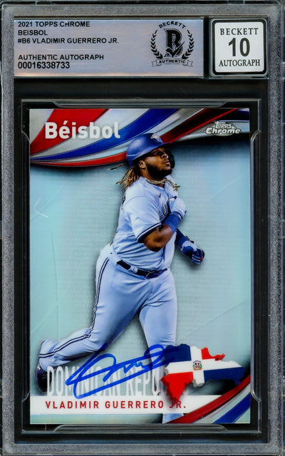 Vladimir Guerrero Jr. Autographed 2021 Topps Chrome Beisbol Card #B-6 Toronto Blue Jays Auto Grade Gem Mint 10 Beckett BAS #16338733