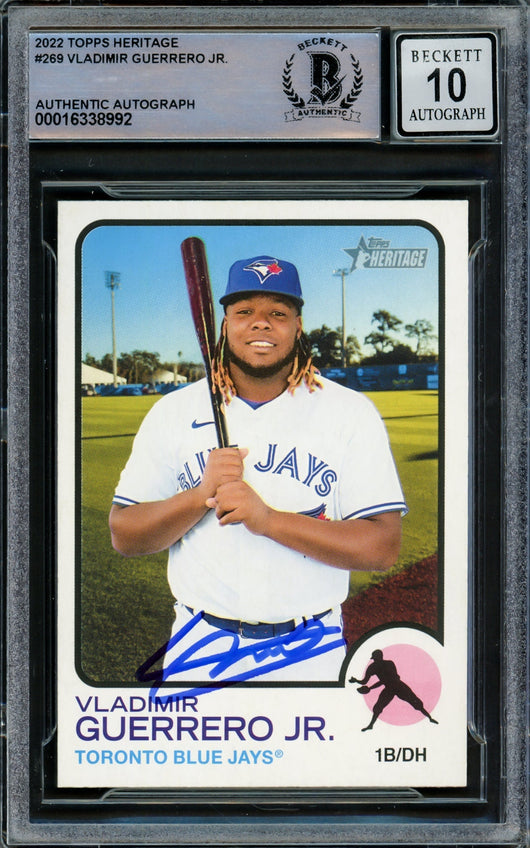 Vladimir Guerrero Jr. Autographed 2022 Topps Heritage Card #269 Toronto Blue Jays Auto Grade Gem Mint 10 Beckett BAS #16338992