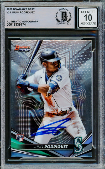 Julio Rodriguez Autographed 2022 Bowman's Best Rookie Card #23 Seattle Mariners Auto Grade Gem Mint 10 Beckett BAS #16339174