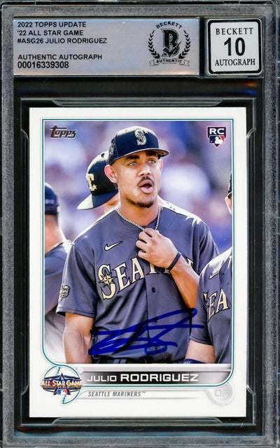 Julio Rodriguez Autographed 2022 Topps Update All Star Rookie Card #ASG-26 Seattle Mariners Auto Grade Gem Mint 10 Beckett BAS #16339308