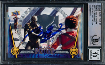 Michael B. Jordan Autographed 2018 Upper Deck Black Panther Silver Card #86 Marvel Auto Grade Gem Mint 10 Beckett BAS #16244432