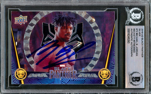 Michael B. Jordan Autographed 2018 Upper Deck Black Panther Silver Card #72 Marvel Beckett BAS #16245283