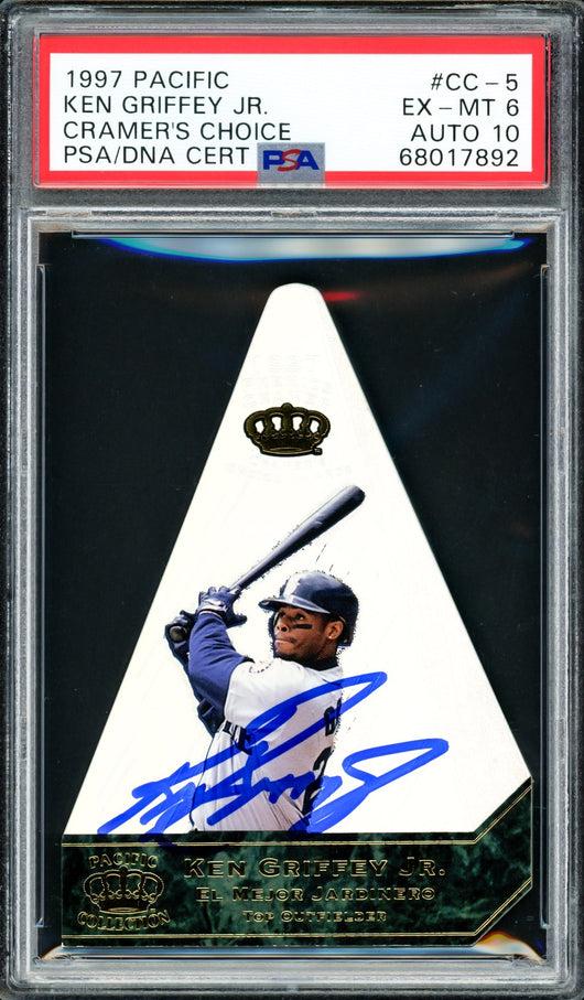 Ken Griffey Jr. Autographed 1997 Pacific Cramer's Choice Card #CC-5 Seattle Mariners PSA 6 Auto Grade Gem Mint 10 PSA/DNA #68017892
